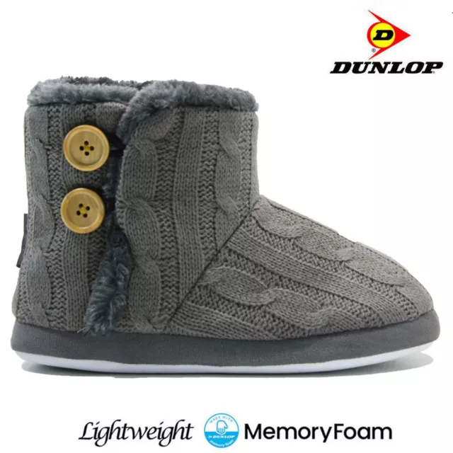 Ladies Dunlop Memory Foam Slippers Winter Fur Slip On Warm Winter Bootie Size
