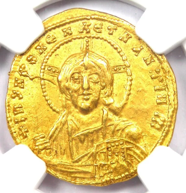 Constantine VII & Romanus I AV Solidus Gold Christ Coin 920 AD - NGC Choice XF