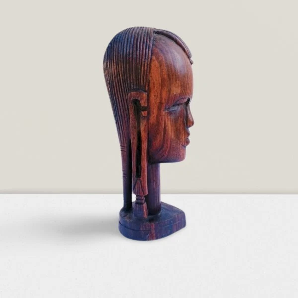 Vintage Hand Carved African Ebony Wood Tribal Head Bust, Free Shipping