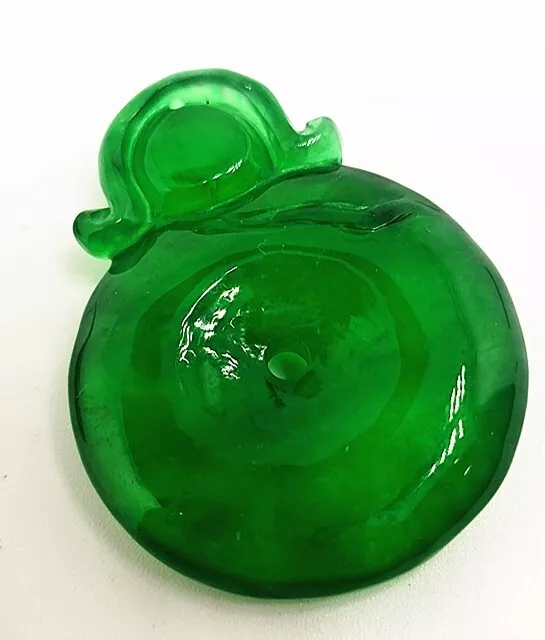 Chinese Ice Green Jadeite Jade Handwork Collectible Blessed Ping buckle Pendant 3