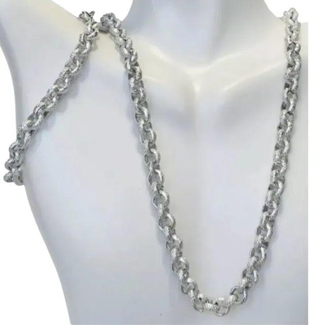 Vintage Sarah Coventry Silver Tone Chain Link Long Necklace And Bracelet Set 28”