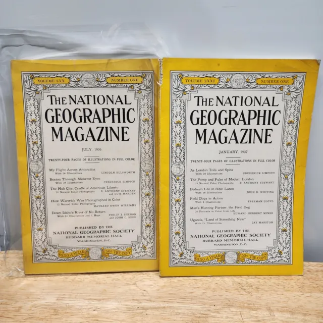 VINTAGE - The National Geographic Magazine SET OF 2, July 1936 & January 1937