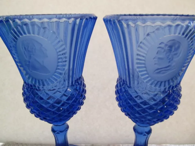 Set of Avon Fostoria George Washington Martha Washington Cobalt Blue Goblets/EUC