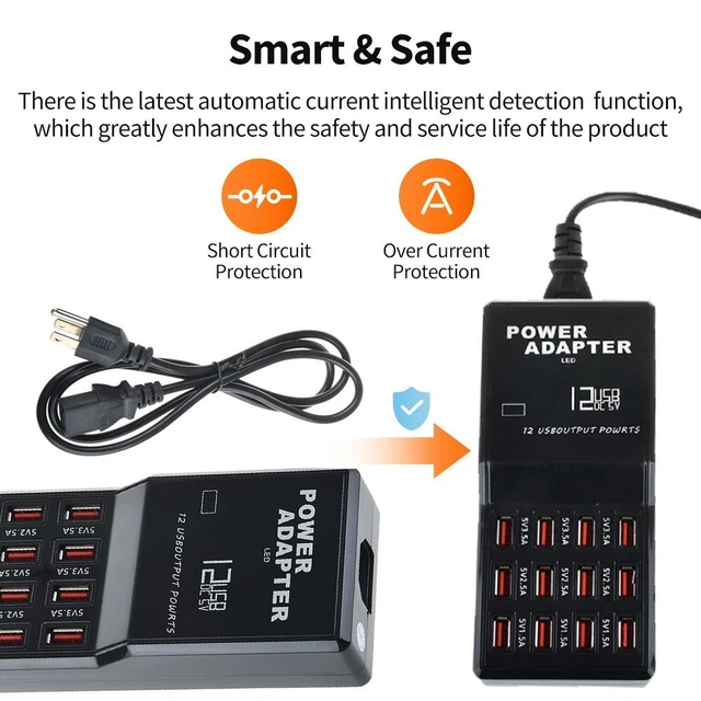 Chargeur de téléphone USB 12 Port Alimentation électrique Station de recharge 2
