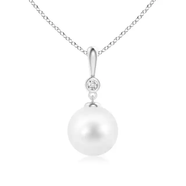 ANGARA 9mm Freshwater Pearl Drop Pendant Necklace with Diamond in Silver