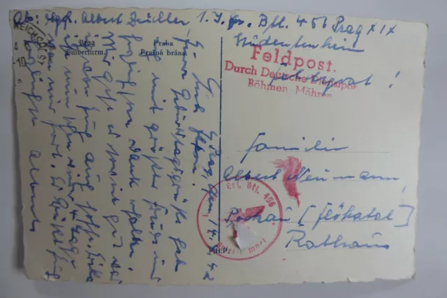 Postkarte Feldpost Durch Deutsche Dienstpost Böhmen und Mähren Prag 1942