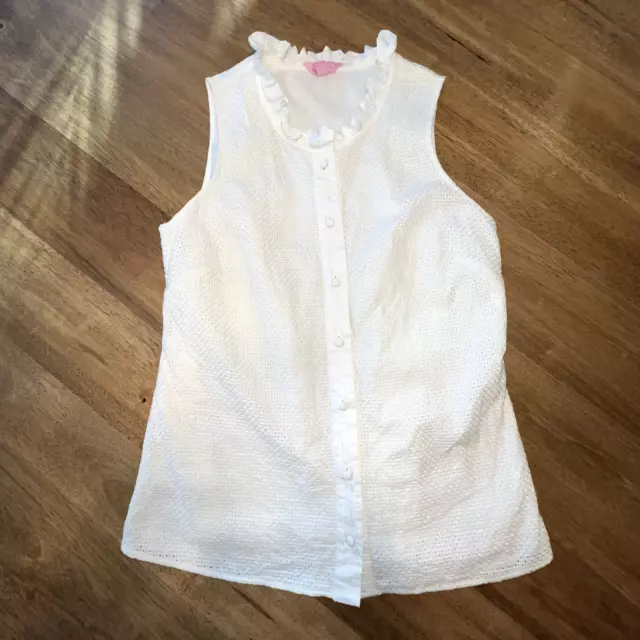 Lily Pulitzer Women's White Sleeveless Button Down Ruffle Textured Size 12