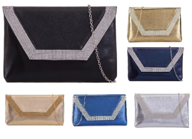 Diamante New Clutch Shoulder Womens Crystal Bag Stylish Bridal Evening Handbag