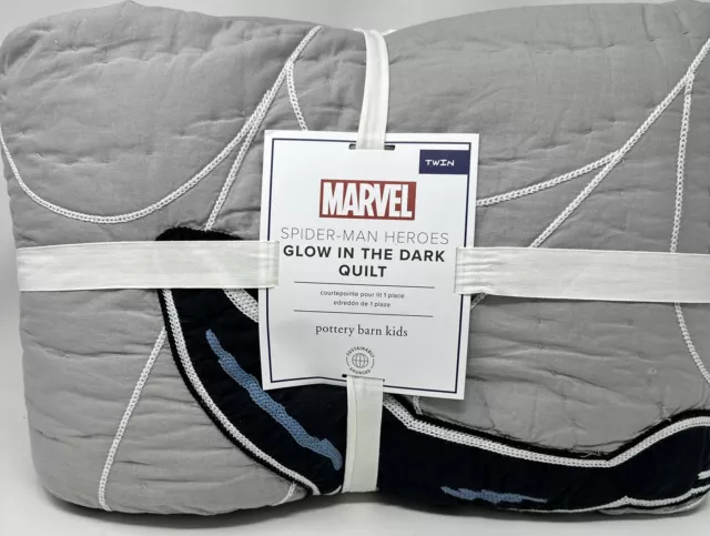 New~Pottery Barn Marvel  Spider Man Spider-man Heroes  Glow In Dark Quilt~Twin