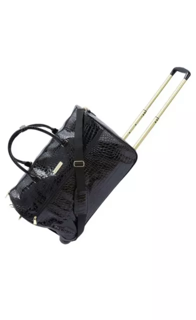 Samantha Brown Croco Embossed Wheeled 22.5 in Weekender Luggage Bag-Black-NWT