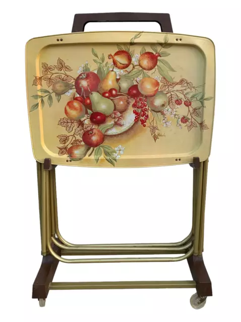 Vintage Mid Century TV Tray Tables with Stand Set of 4 LAVADA Vintage Mid Century TV Tray Tables with Stand Set of 4 LAVADA