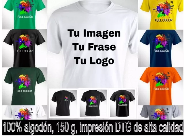 Camiseta personalizada, Logotipo, Texto, Imagen, Calidad DTG  100% algodón