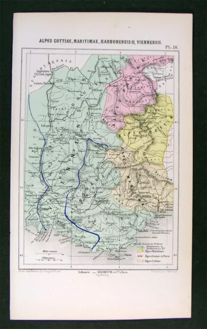 1872 Map Alpes Cottiae Maritmae Roman France Italy Alps
