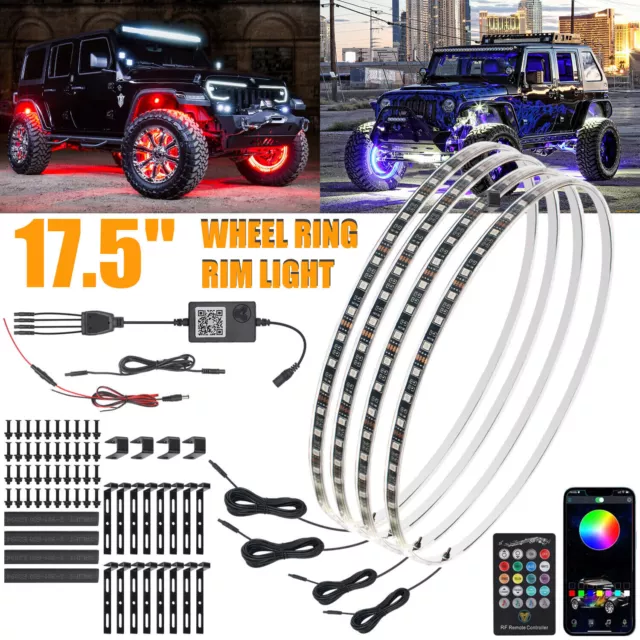 17.5" RGB & Chasing Flow Double Row LED Wheel Ring Rim Lights For Truck Car set