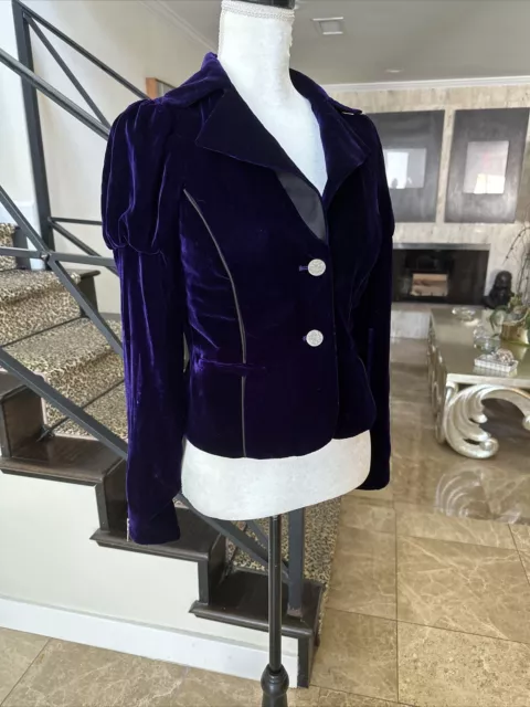 Alice + Olivia Royal Purple Juliet Sleeved Cropped Fitted Detailed Jacket S