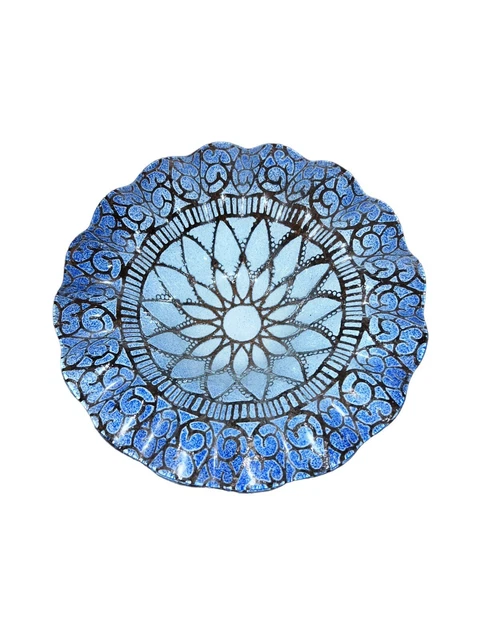 Sydenstricker Art Glass Blue Fused Glass Crimp Edge Bowl 6"