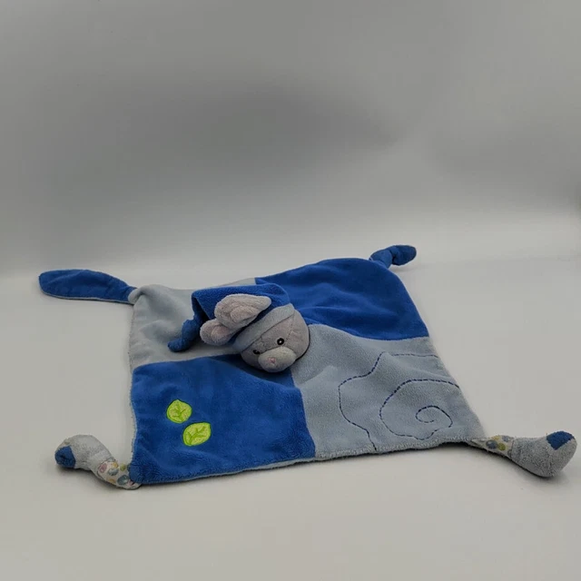 Doudou plat lapin bleu gris bulles feuilles GIPSY état moyen - 31530
