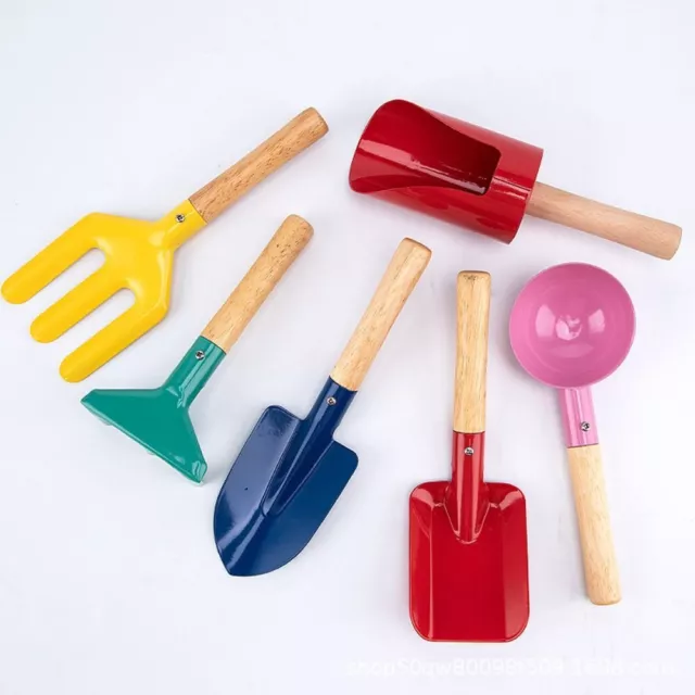Kids Color Garden Tools Mini Metal Trowel Wooden Handle Gardening Rake Shovel
