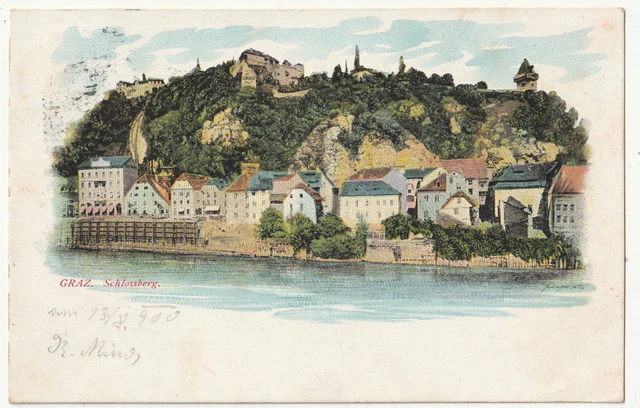 Graz , Schloßberg, Litho, alte AK 1900 gel.
