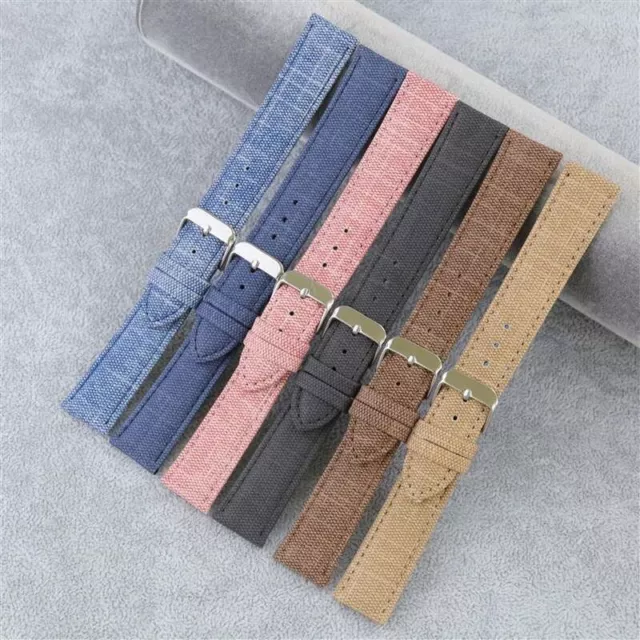 Denim Pattern Canvas Leather Watch Strap Watch Band 10 12 14 16 18 20 22mm 2