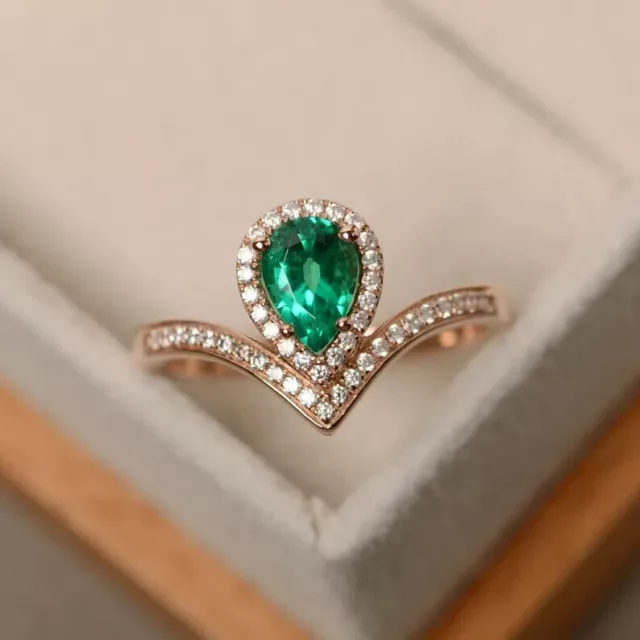 Labor erstellt Smaragd Ring 925 Silber vergoldet Verlobungs- und Jubiläumsring