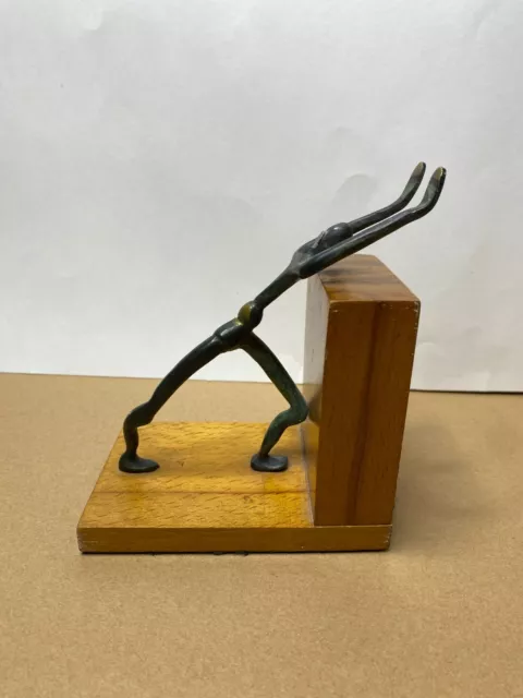 Vintage Brass Bronze Hakuli Israel Bookend Doorstop Strongman Art Piece vtg