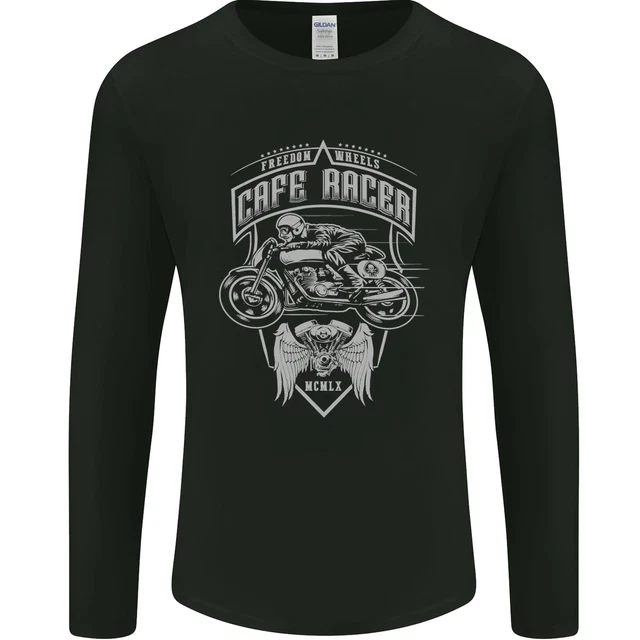 T-shirt da uomo moto Freedom Wheels Cafe Racer Biker maniche lunghe