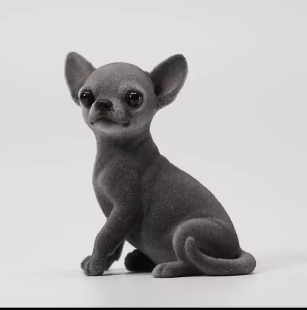 2.3" Black Mini Animal Dog Statue Desktop Decoration Simulation Chihuahua Model