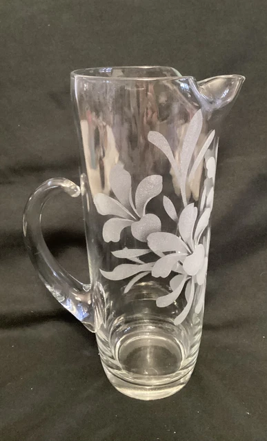 Frank Oda Hawaii Plumeria Etched Glass Pitcher