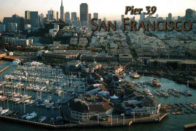 Postcard California San Francisco Pier 39 Aerial View of Skyline Boats and Docks