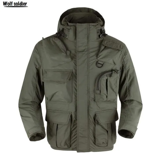 Windproof Men's Military Jacket Outdoor Multi-pocket Removable Sleeves Hooded