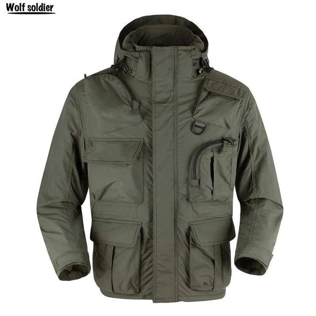 Windproof Men's Military Jacket Outdoor Multi-pocket Removable Sleeves Hooded