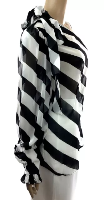 REDEMPTION BLACK & White Stripe Blouse One Shoulder Sheer w Neck Scarf ...