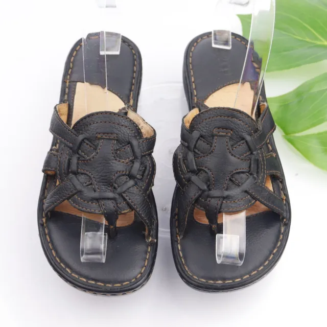 Born Women's Sandal Size 6 Black Leather Thong Slide Woven Mendala Flip Flop 2