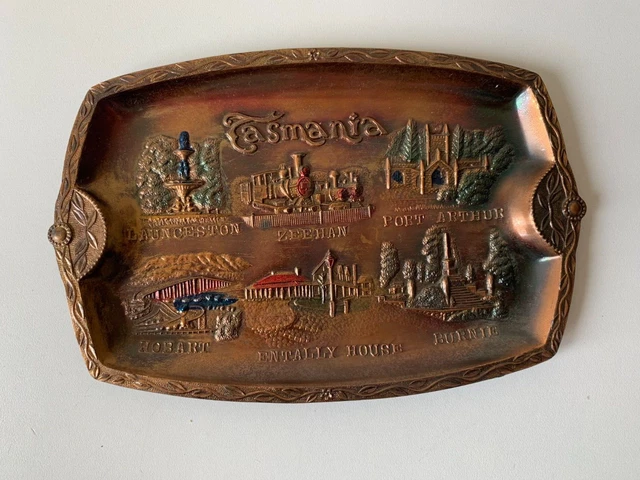 Australia Tasmania Collectable Vintage Pressed Metal Tray Ashtray Made in Japan