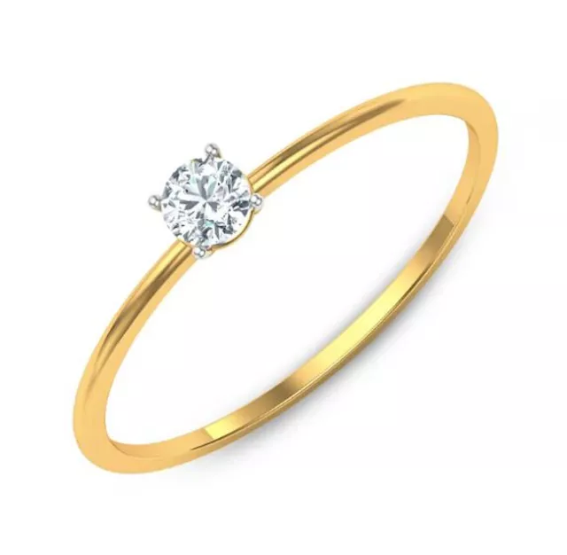 0.17ct Rond Naturel Solitaire Diamant 14k Solide Jaune Or Bague Grappe Taille