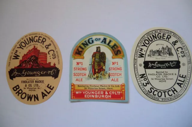 Group Of Younger & Co  Bottled By Findlater Hove Brewery Paper Bottle Labels