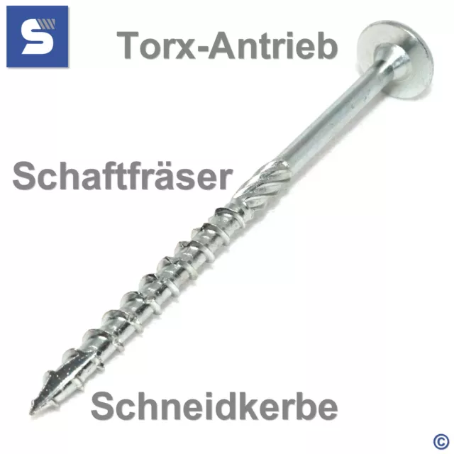 Tellerkopfschrauben verzinkt Torx Ø 6 8 10 mm  CE Holzbau Konstruktionsschrauben