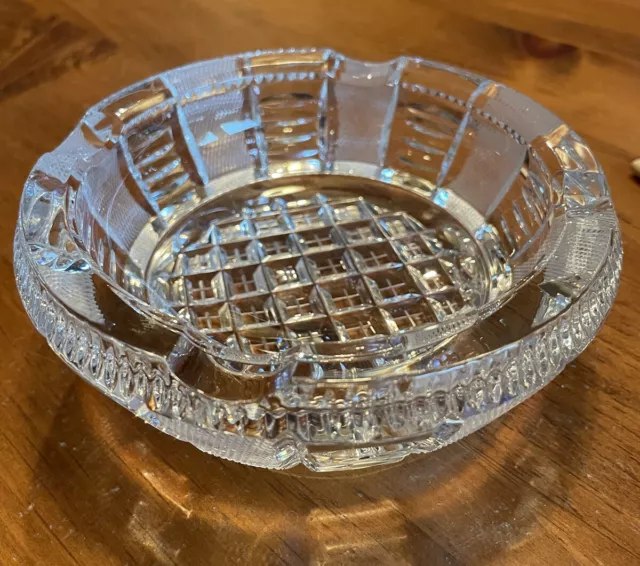 Vintage Art Deco Style Heavy Lead Cut Crystal Glass Cigar Cigarette Ashtray