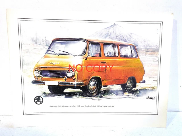 ANCIENNE AFFICHE DESSIN Automobile SKODA Mini Bus Van 1203 EUR 4,90 ...