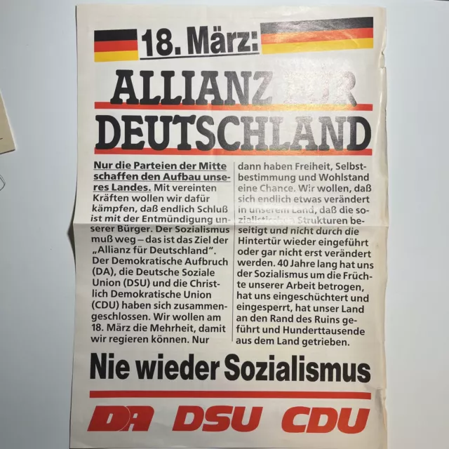 Wahlplakat Allianz Für Deutschland | CDU | CSU | DA | 18. März 1990| Sozialismus