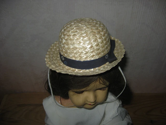 Chapeau de paille vintage pour poupée ancienne, chapeau de