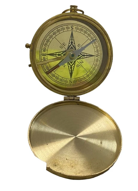 VINTAGE POCKET Brass Pocket Compass 3” Dial Nautical Man Cave