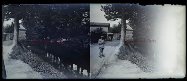 Militaire Photo Plaque de verre Amateur c1930 NEGATIVE Stereo Vintage PL28L8n
