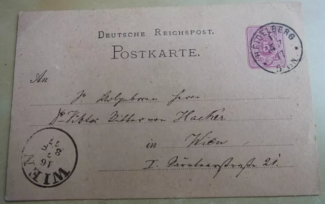 Pazifist Heinrich Lammasch (1853-1920): Cartolina Heidelberg 1877 An Freund 2