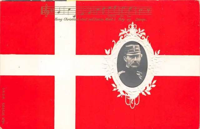 DENMARK ~ COUNTRY'S FLAG, KING CHRISTIAN IXI'S IMAGE & MUSIC PC ~ c. 1902