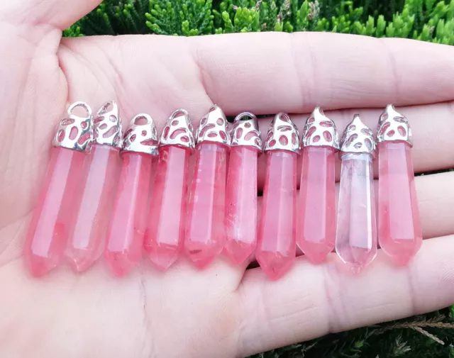 10pcs Watermelon Red Stone Pendants Point Crystal Healing bead Hexagon Gemstone