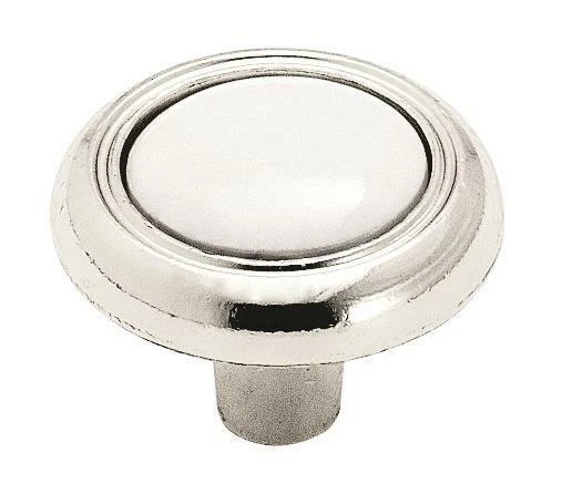 Residential Mushroom Kitchen Cabinet Knob 1 1/4" Diameter White / Polished Chro