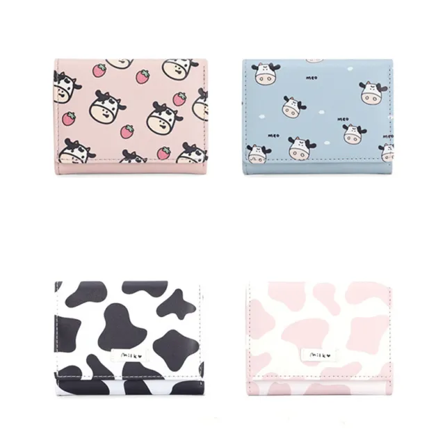 Kawaii Cow Print Wallet Women Short Card Holder Wallet Women Coin Purse Wall7H