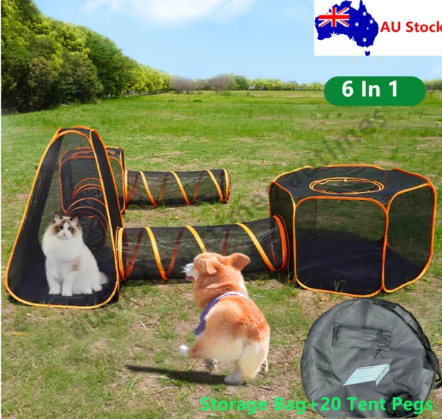 6 In 1 Pop Up Pet Cat Playpen Pet Tunnel House Outdoor Portable Pet Play Tent AU